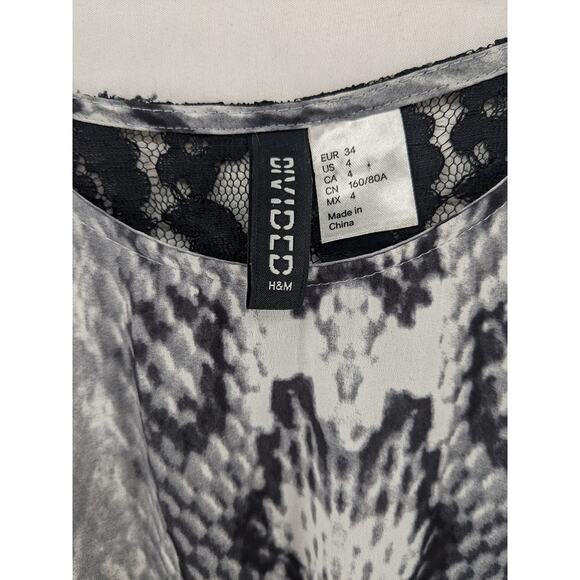 Divided by H&M Dress 4 Black White HiLow Snakeskin Print Lace Back Stretch Waist - Picture 4 of 12